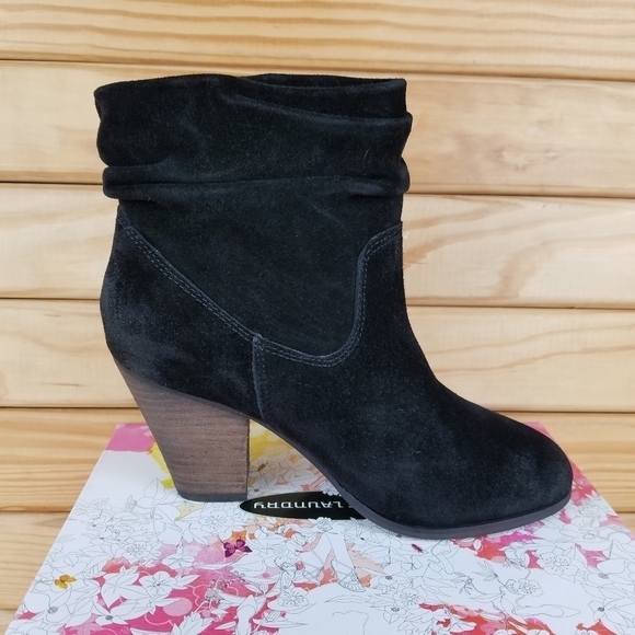 Distressed Black Western Biker Boots Suede/Leather Slouch Heeled 6.5M Bootie NEW - Picture 6 of 11